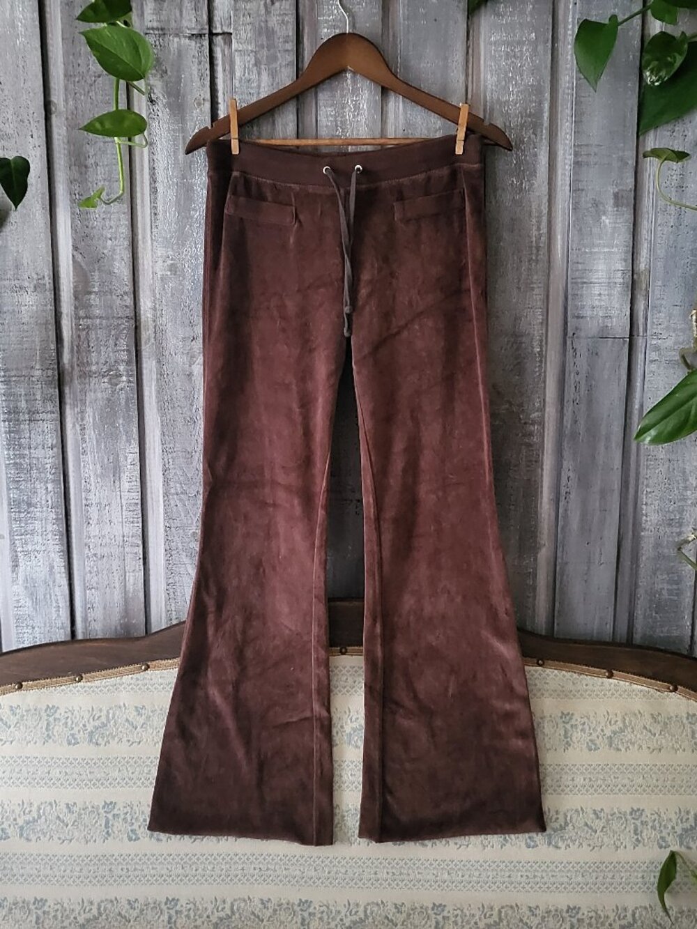 BD Sweats by Bella Dahl Chocolate Brown Velour Flare Sweatpants Y2K Vintage S